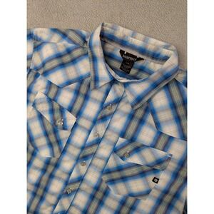 Marmot Mens Size Large Plaid Short Sleeve Button Down Shirt Blue White Green